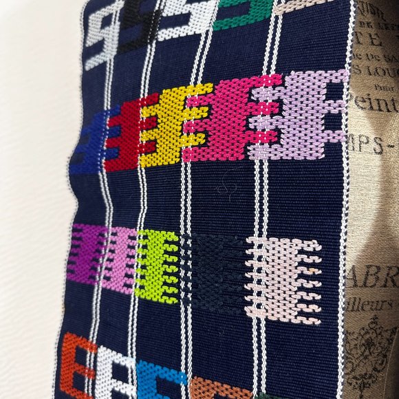 Vintage Mexican Embroidered Woven Heavy Table Runner fringed ends BoHo - Picture 4 of 9